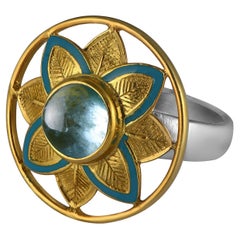 Aquamarine Enamel Gold Plated Ring