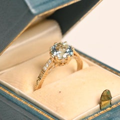 1.20 Carat Aquamarine Engagement Ring. Round Cut n Diamond Accent 18k Gold Ring