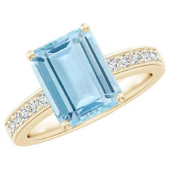 Aquamarin-Verlobungsring mit Diamanten aus 14-karätigem Massivgold, 3,17 Karat Gesamtgewicht