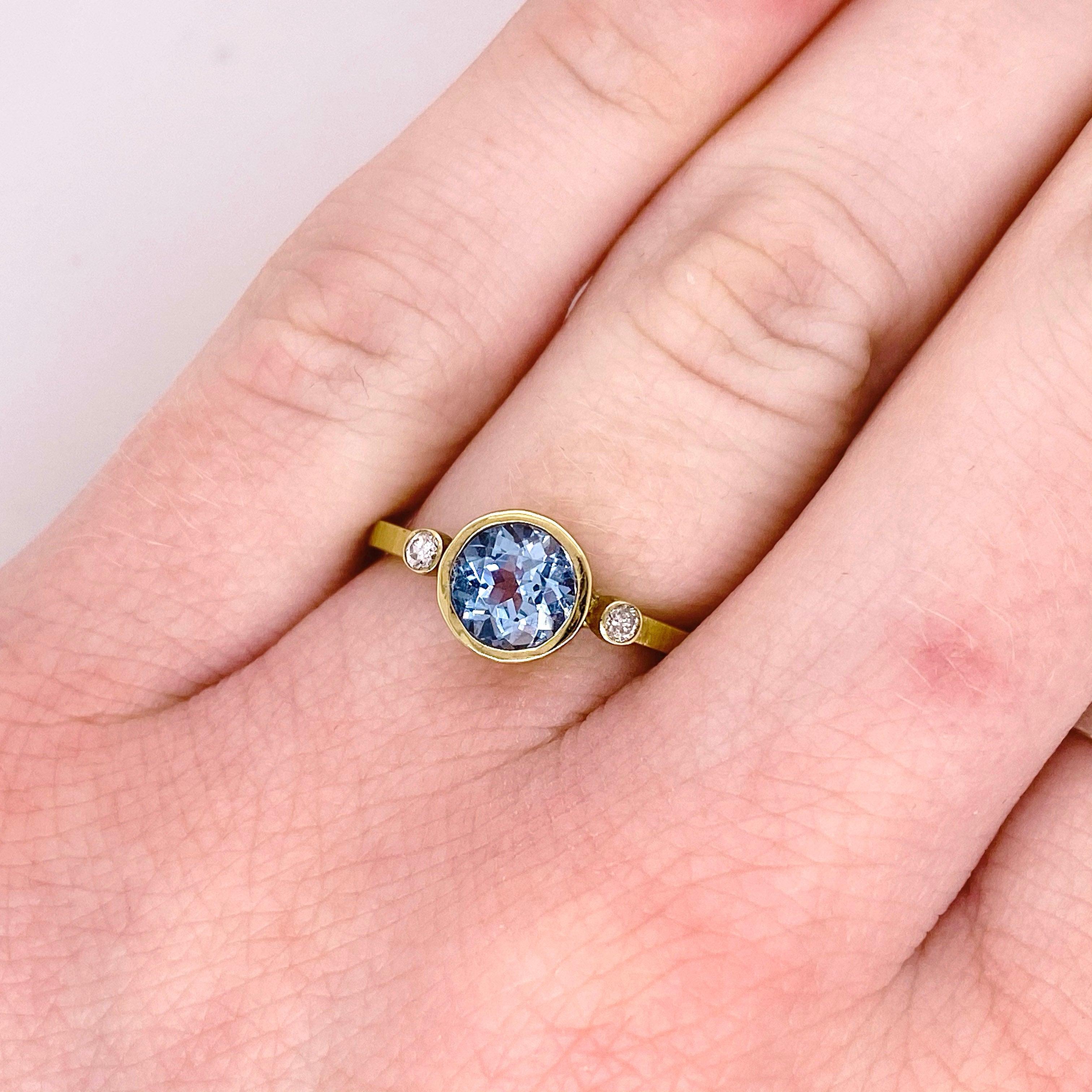For Sale:  Aquamarine Engagement Ring, Yellow Gold Three-Stone Ring with Aqua Wedding Ring 2