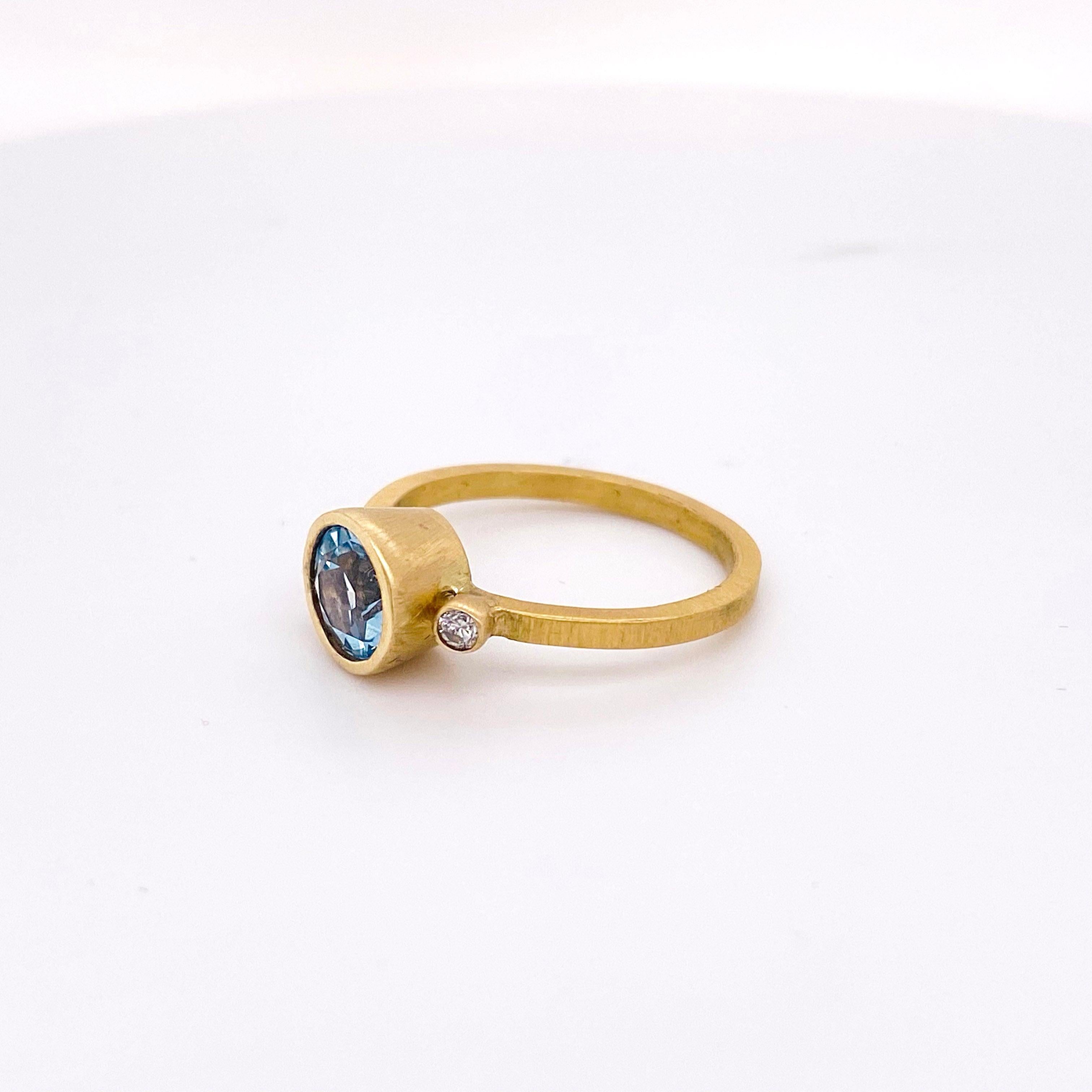 For Sale:  Aquamarine Engagement Ring, Yellow Gold Three-Stone Ring with Aqua Wedding Ring 3