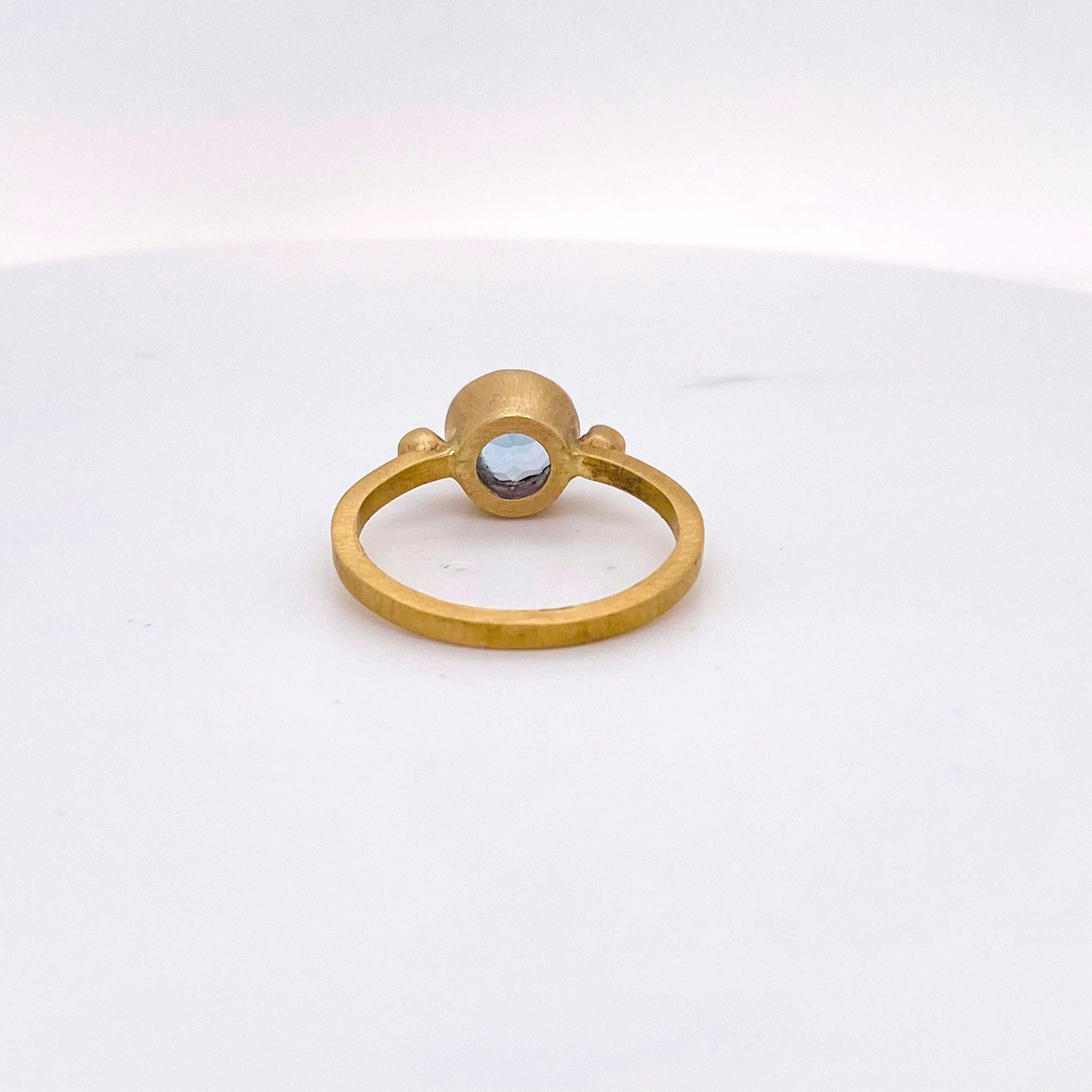 For Sale:  Aquamarine Engagement Ring, Yellow Gold Three-Stone Ring with Aqua Wedding Ring 4