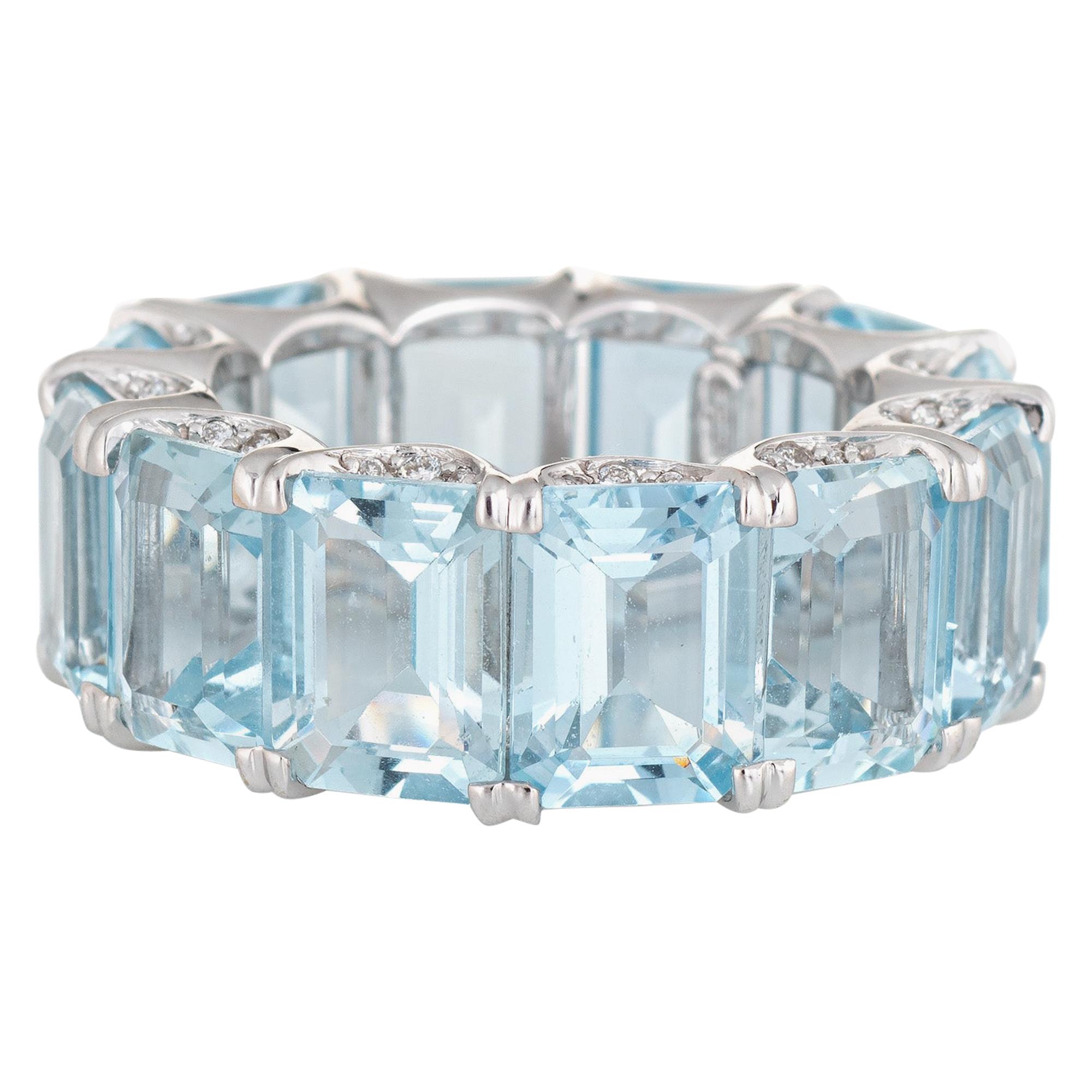 Aquamarine Eternity Ring 18 Karat Estate Diamond Crescents Gemstone Band