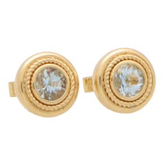 Boucles d'oreilles en or jaune 18k avec aigue-marine d'inspiration étrusque