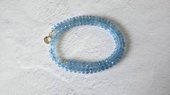 Aquamarine Faceted Beaded Necklace with 14k Gold Clasp
