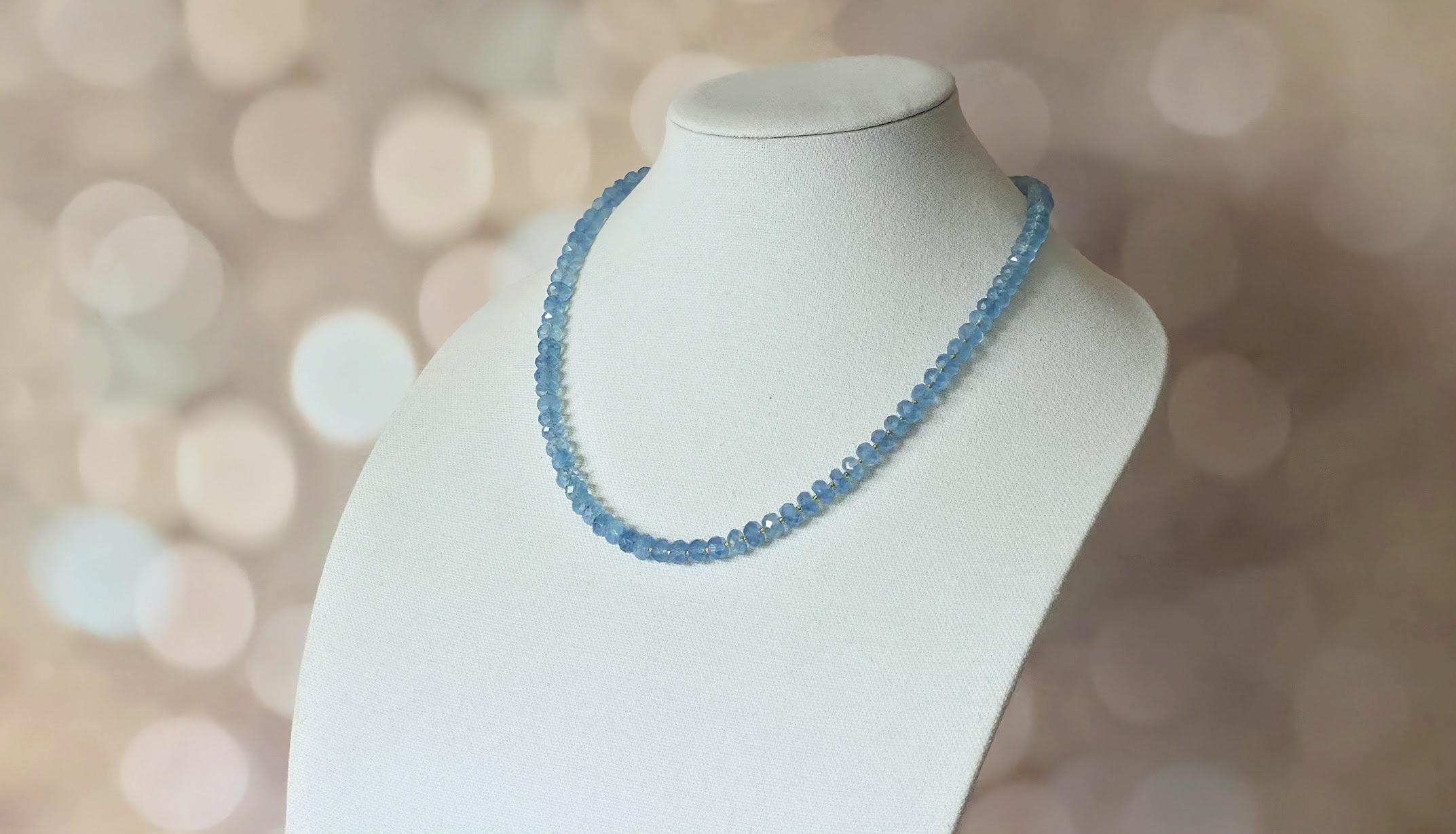 Collier de perles à facettes en aigue-marine avec fermoir en or 14k en vente 2