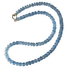 Aquamarine Faceted Beaded Necklace with 14k Gold Clasp