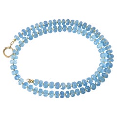 Aquamarine Faceted Beaded Necklace with 14k Gold Clasp