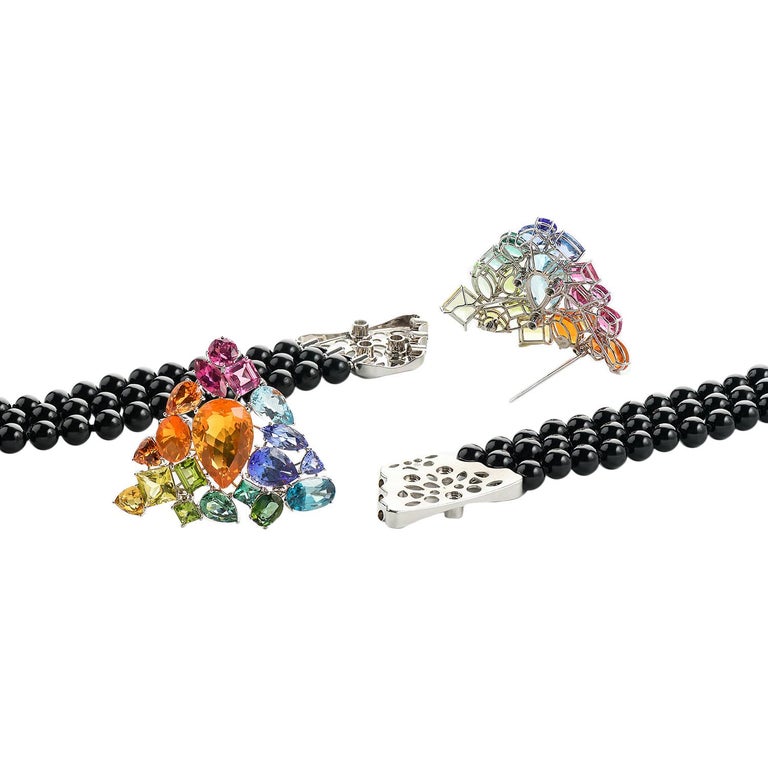 Aquamarine Fire Opal Tourmaline Tanzanite Multi Gemstone Choker and Bracelet Set For Sale