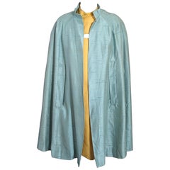 Aquamarine Flared Raw Silk Cape