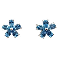 Aquamarine Flower Earrings Set in 18 Karat White Gold Settings