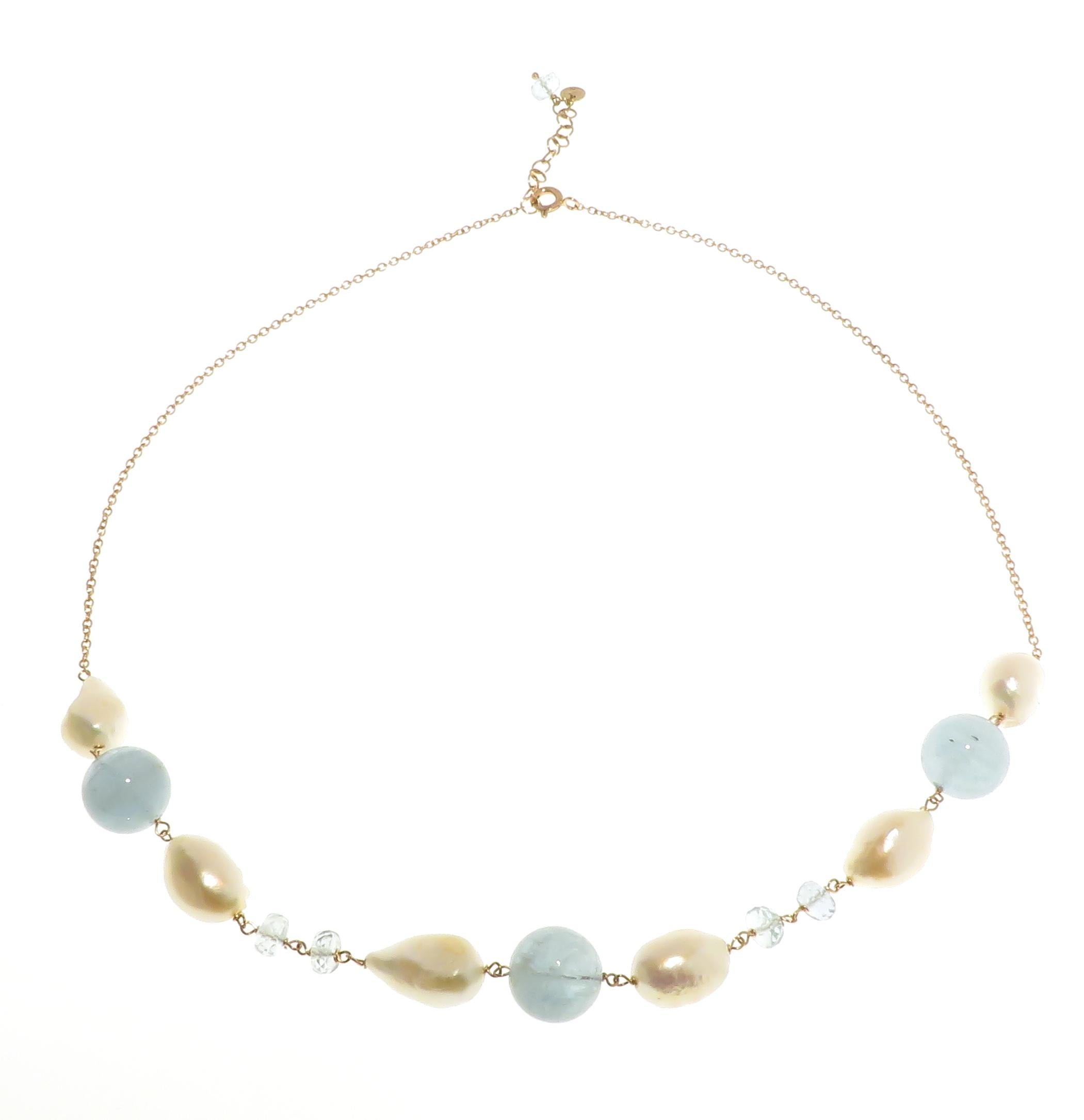Aquamarine Freshwater Pearls 9 Karat Rose Gold Dangle Earrings For Sale 1