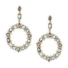 Aquamarine Front-Facing Hoop Earrings with 0.67 Carat Diamonds