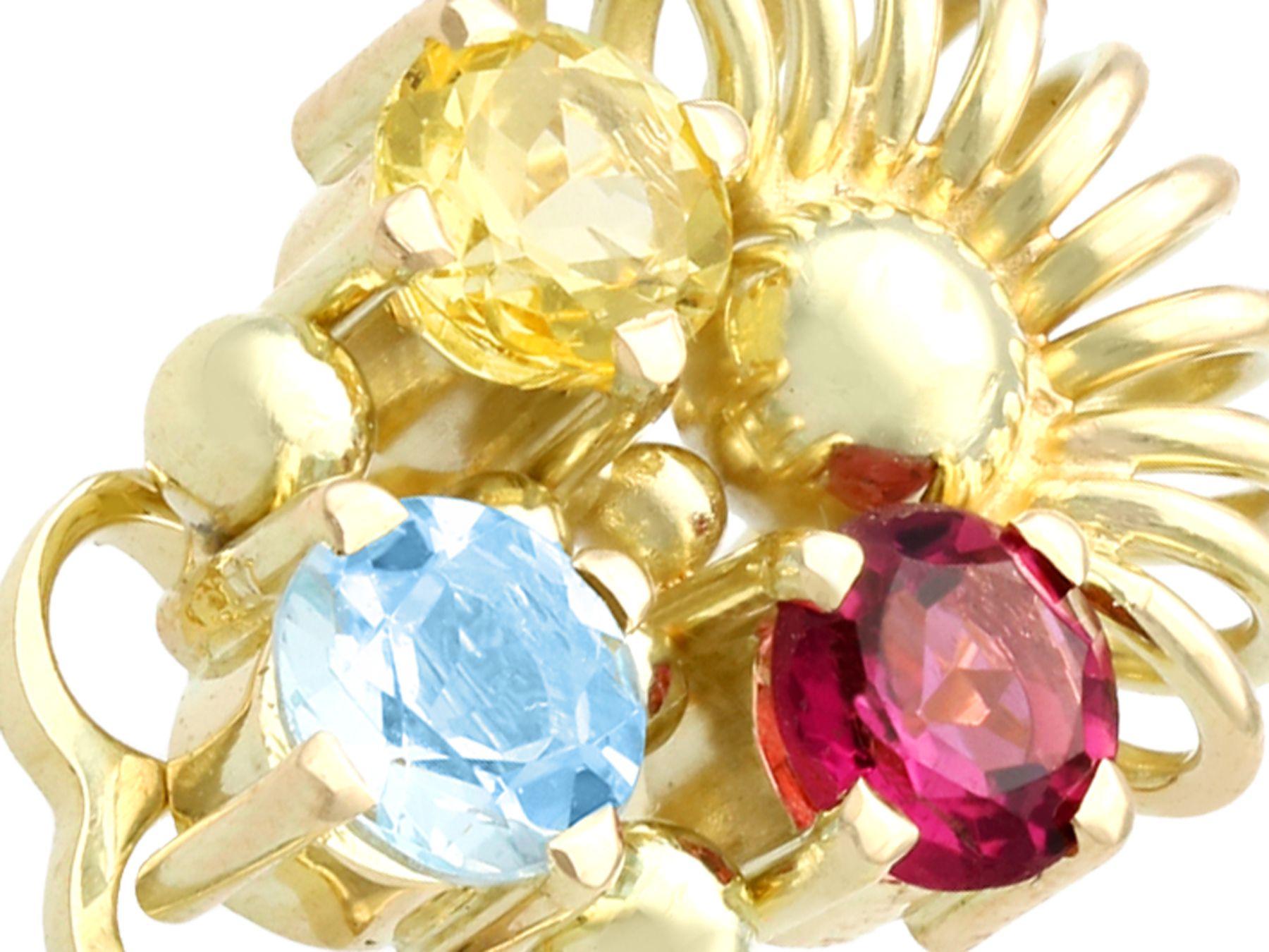 Taille ronde Boucles d'oreilles aigue-marine, grenat et citrine en or jaune en vente