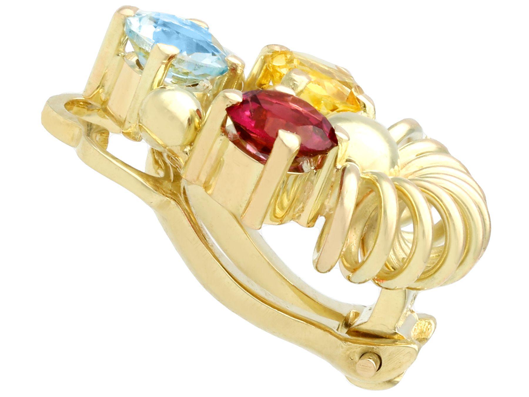 Boucles d'oreilles aigue-marine, grenat et citrine en or jaune Pour femmes en vente