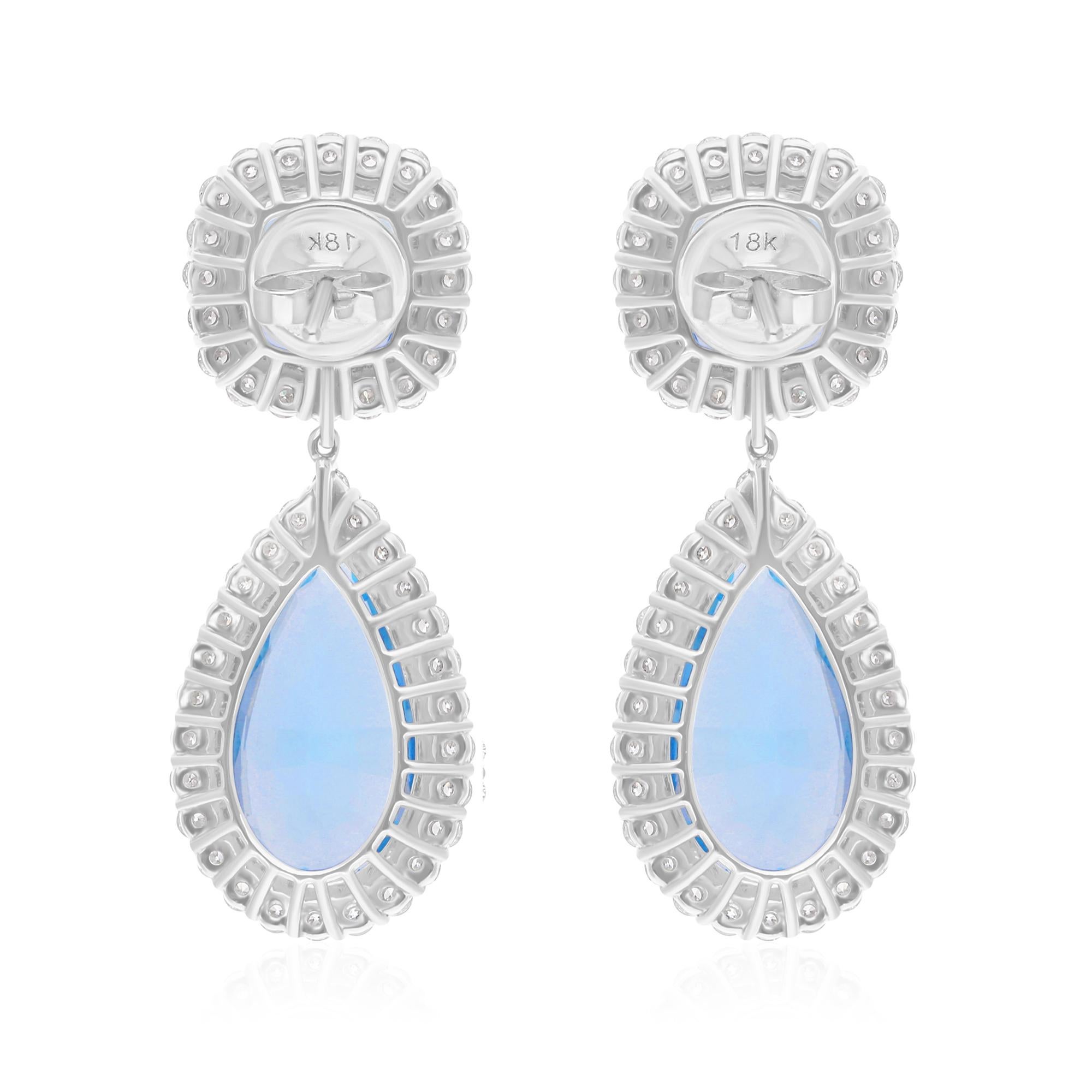 Aquamarine Gemstone Dangle Earrings SI/H Diamond 14 Karat White Gold Jewelry In New Condition For Sale In Diera, Dubai