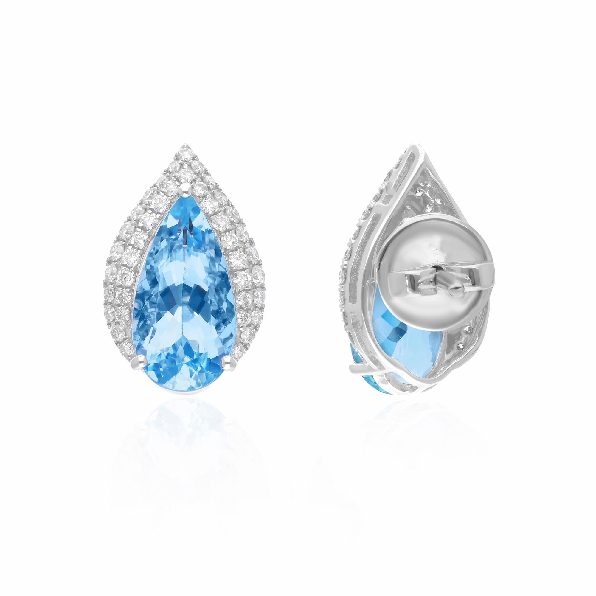 Cast from 14-karat gold, these exquisite earrings are handset with 3.56 carats aquamarine gemstone and 0.50 carats of sparkling diamonds.

FOLLOW SPECTRUM JEWELS storefront to view the latest collection & exclusive pieces. Spectrum Jewels is proudly