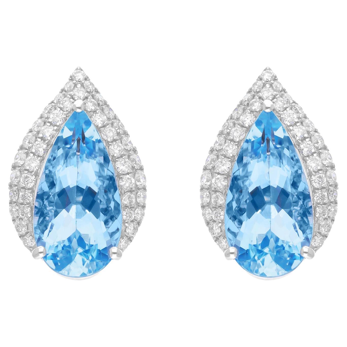 Orecchini con gemma acquamarina Pave Diamond Studs Oro bianco 14 carati Gioielli di pregio