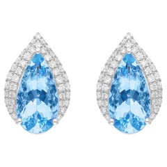 Orecchini con gemma acquamarina Pave Diamond Studs Oro bianco 14 carati Gioielli di pregio