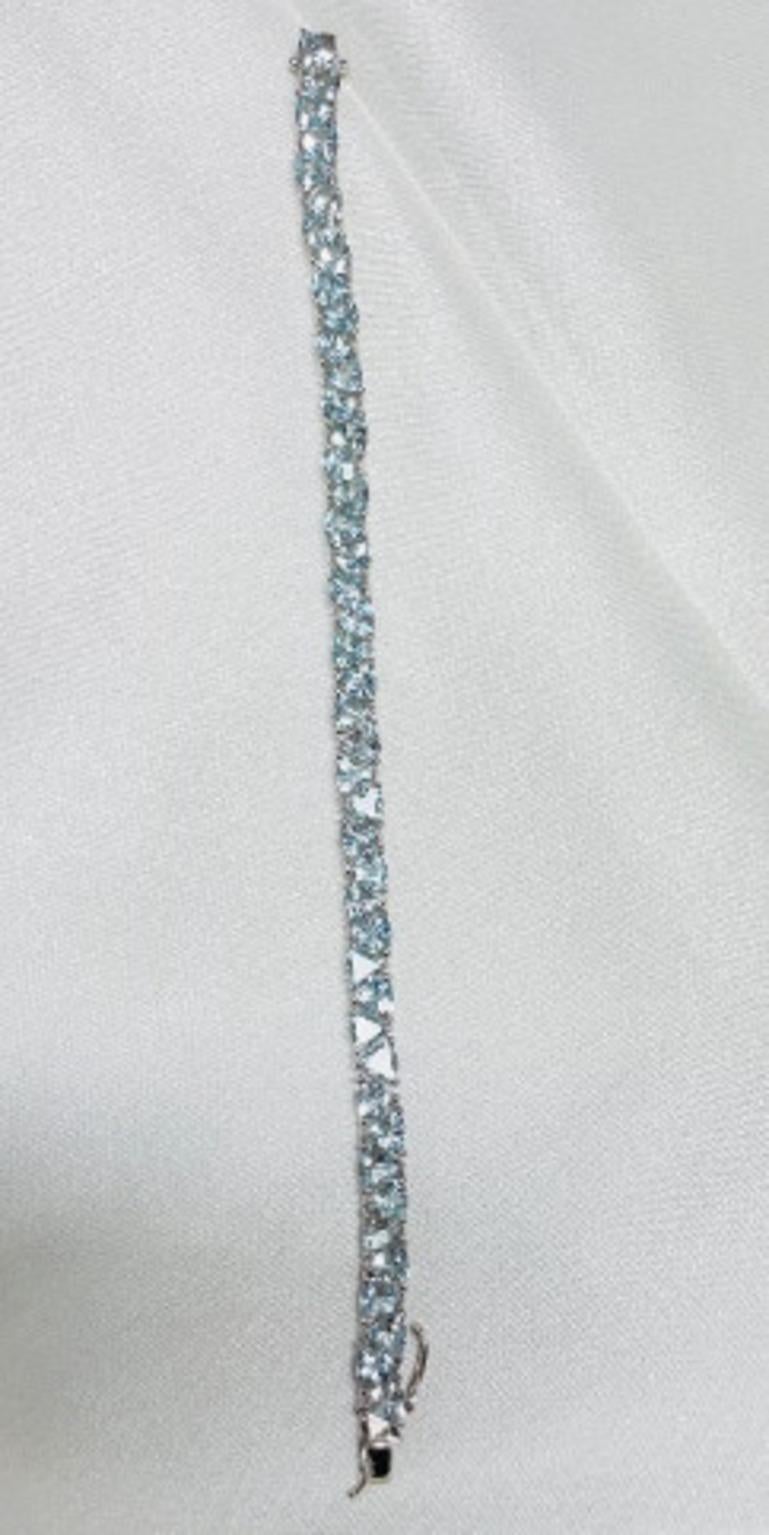 Trillion Cut Aquamarine Gemstone Tennis Bracelet 925 Sterling Silver, Bracelet Gift For Women For Sale