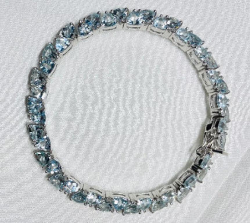 Women's Aquamarine Gemstone Tennis Bracelet 925 Sterling Silver, Bracelet Gift For Women For Sale