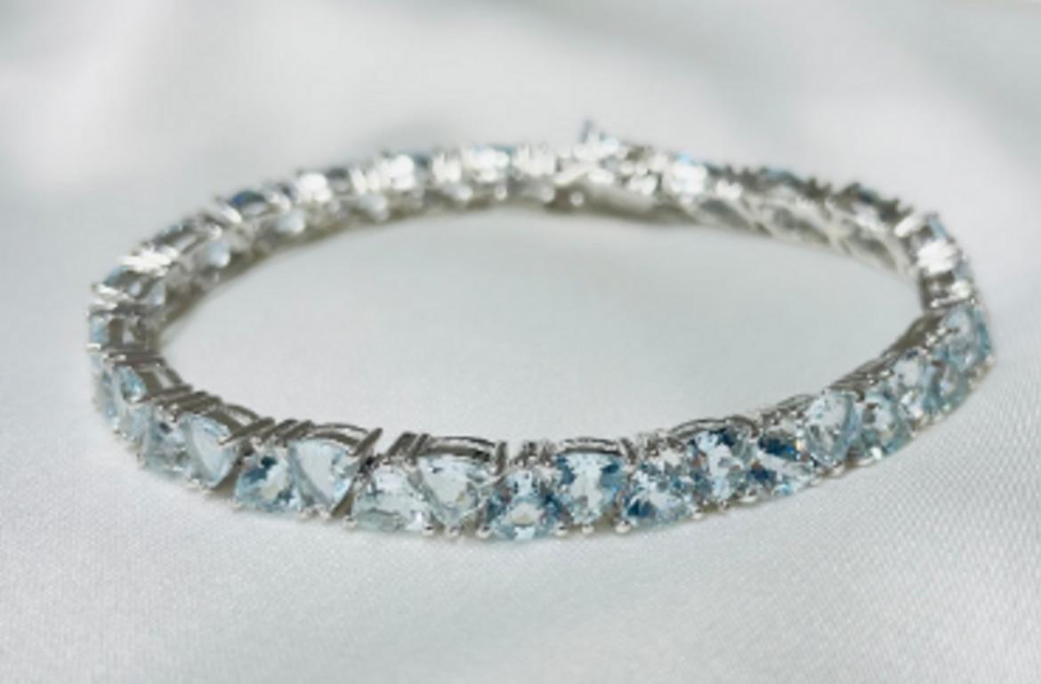 Aquamarine Gemstone Tennis Bracelet 925 Sterling Silver, Bracelet Gift For Women For Sale 1