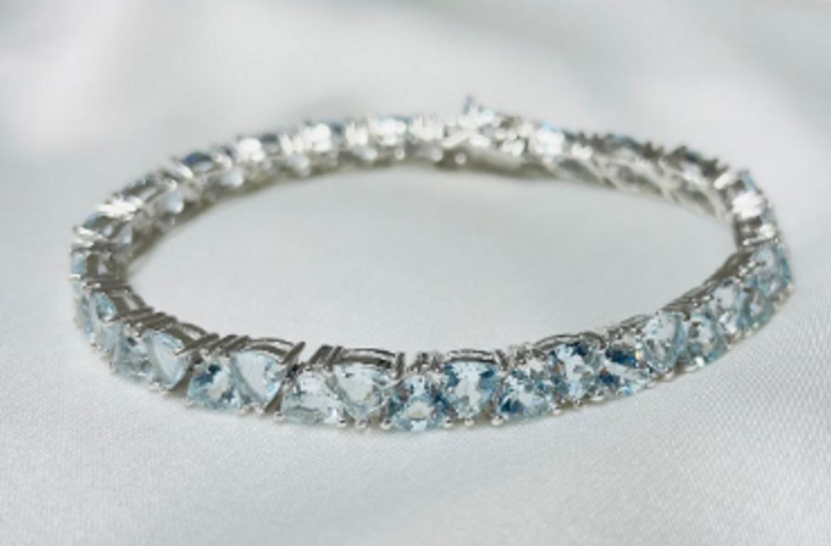 Bracelet tennis pour la fête des mères en argent 925 avec aigue-marine et pierres précieuses en vente 1