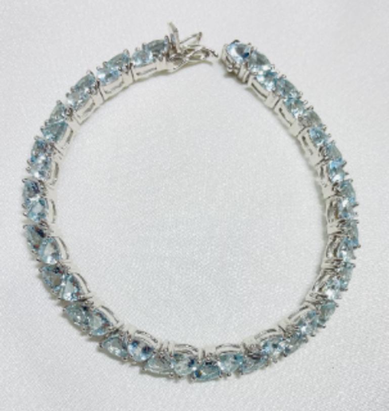 Bracelet tennis pour la fête des mères en argent 925 avec aigue-marine et pierres précieuses en vente 2