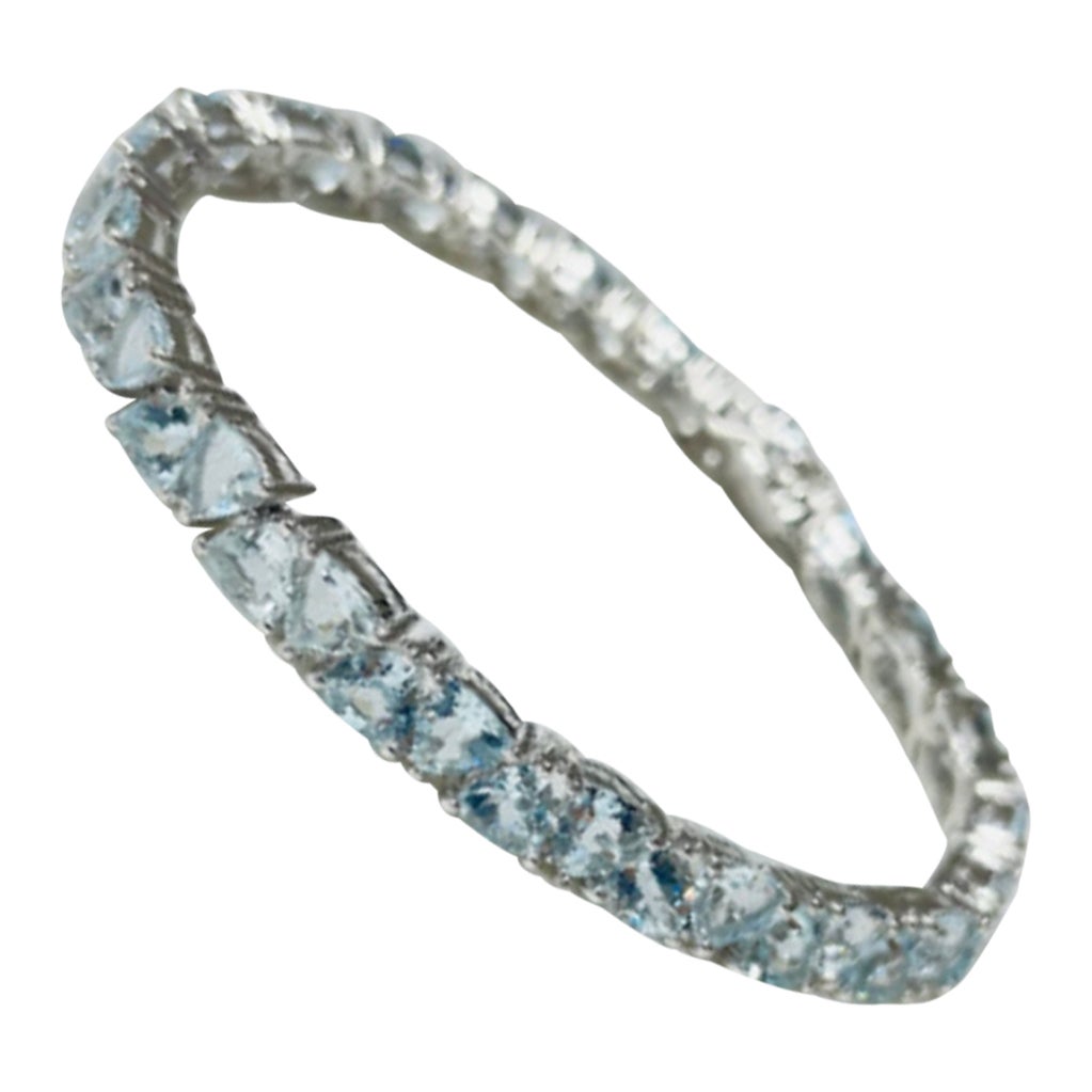 Aquamarine Gemstone Tennis Bracelet 925 Sterling Silver, Bracelet Gift For Women