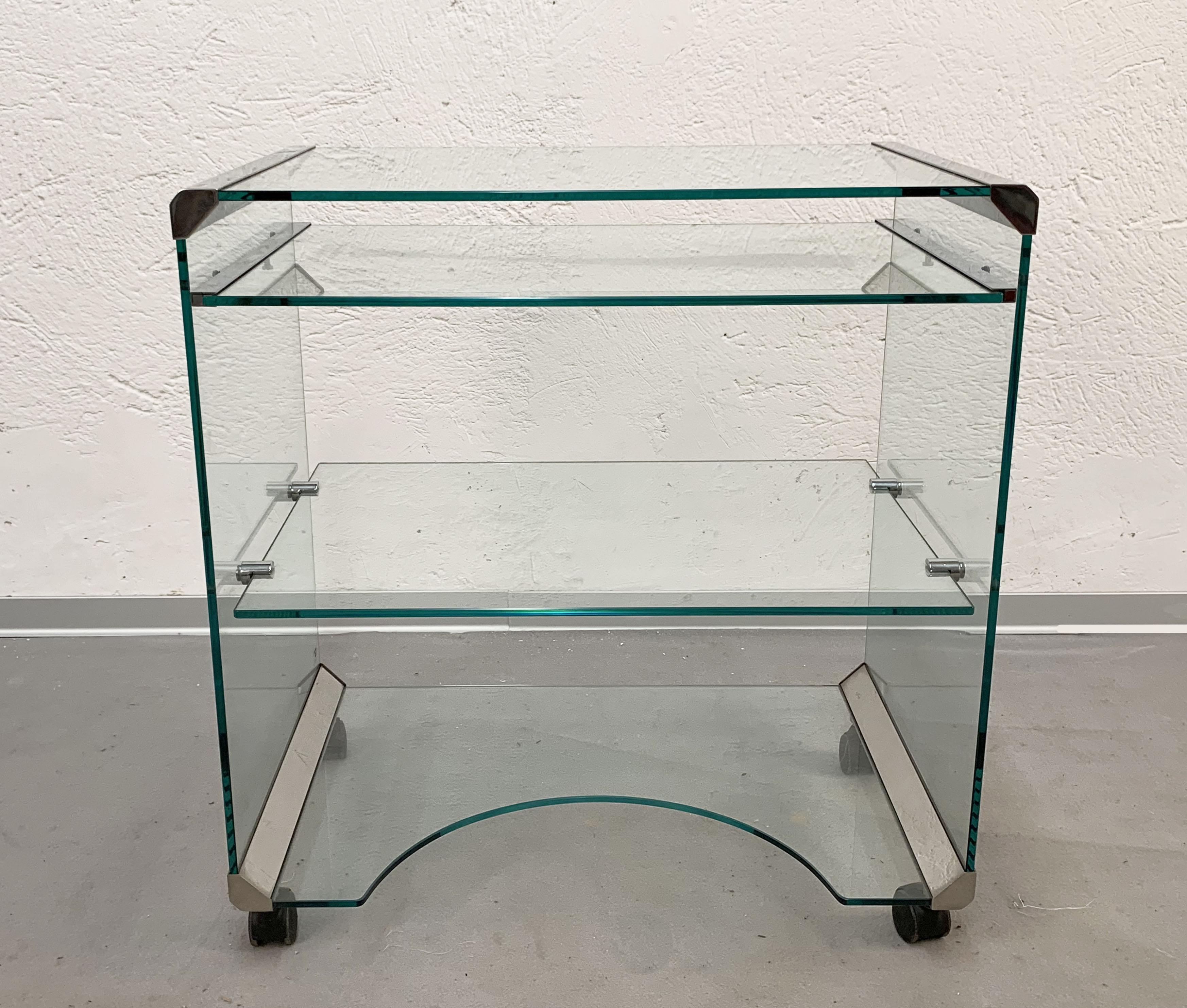 Mid-Century Modern  Aquamarine Glass Desk by Gallotti & Radice Italia 1970s Bar Cart For Sale