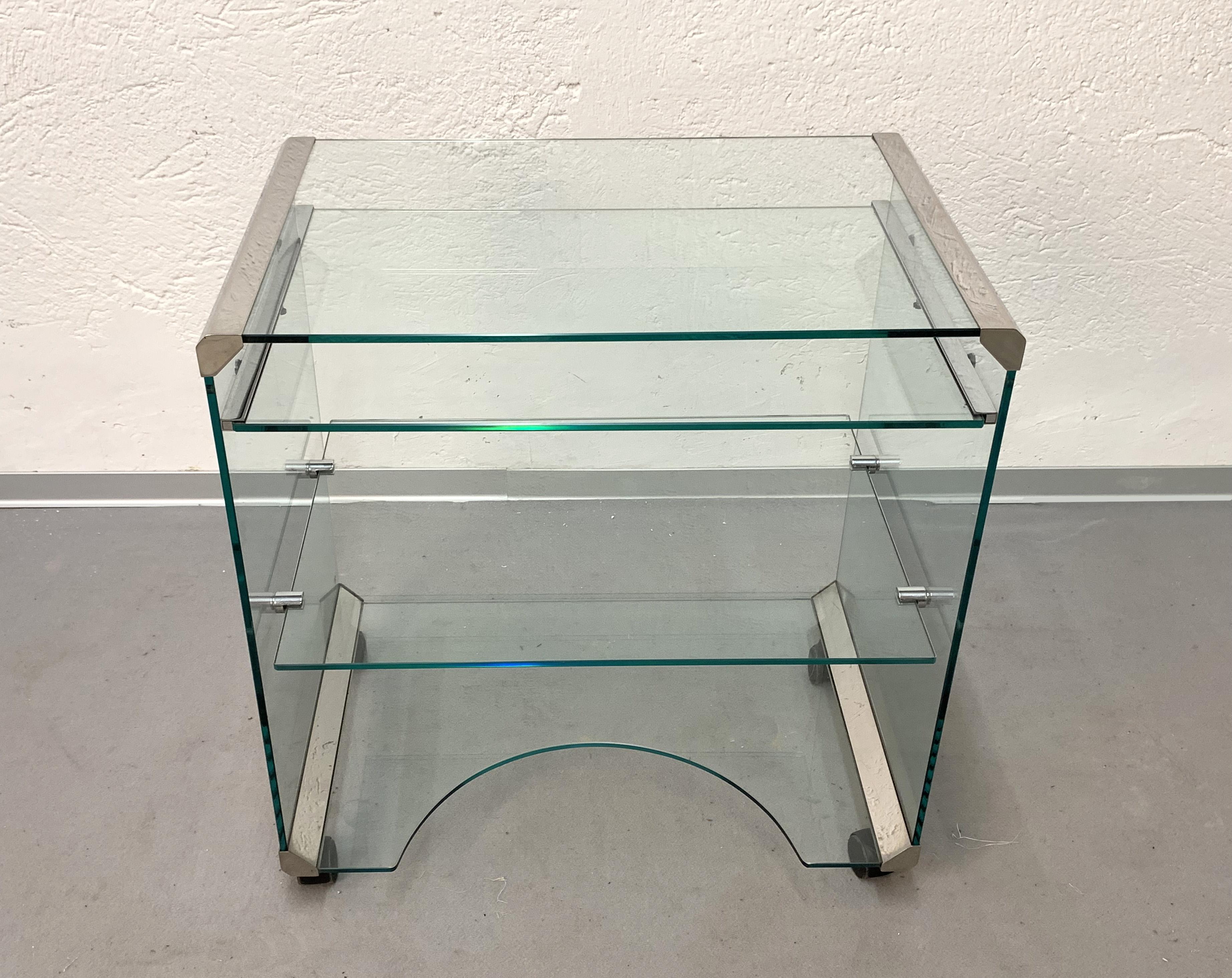Tempered  Aquamarine Glass Desk by Gallotti & Radice Italia 1970s Bar Cart For Sale