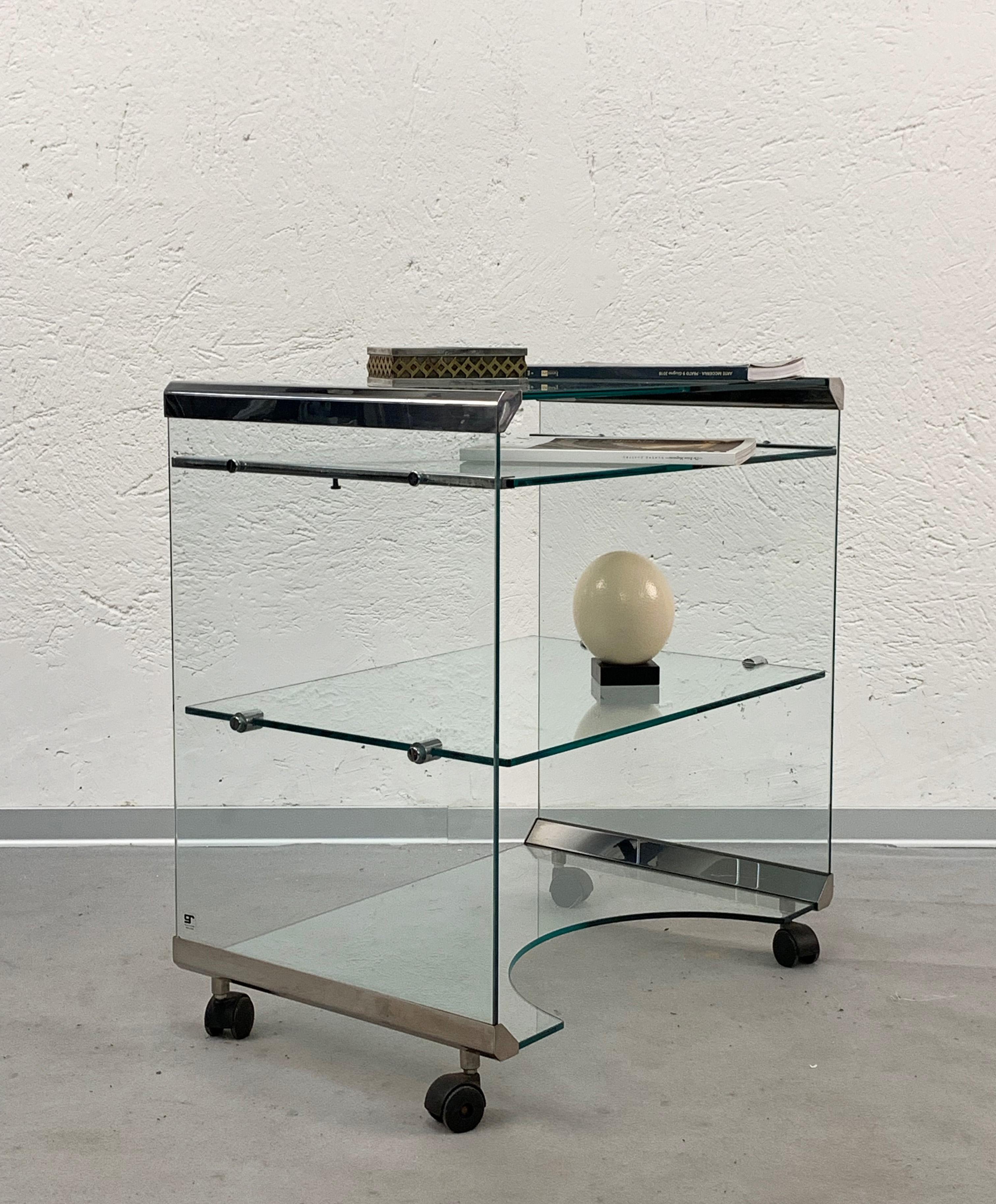 Aquamarine Glass Desk by Gallotti & Radice Italia 1970s Bar Cart In Good Condition For Sale In Roma, IT