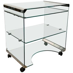Aquamarine Glass Desk by Gallotti & Radice Italia 1970s Bar Cart