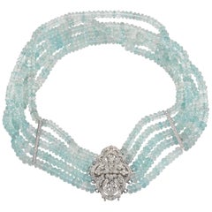 Aquamarine White Gold and Diamond Choker Necklace