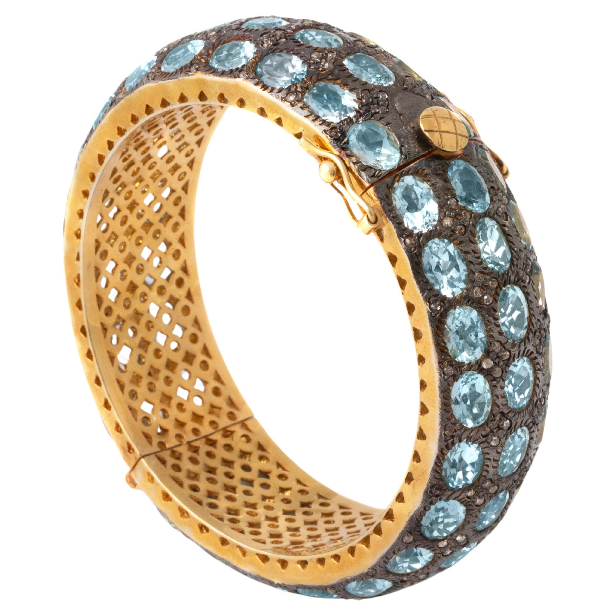 Aquamarine Gold Bangle Bracelet For Sale