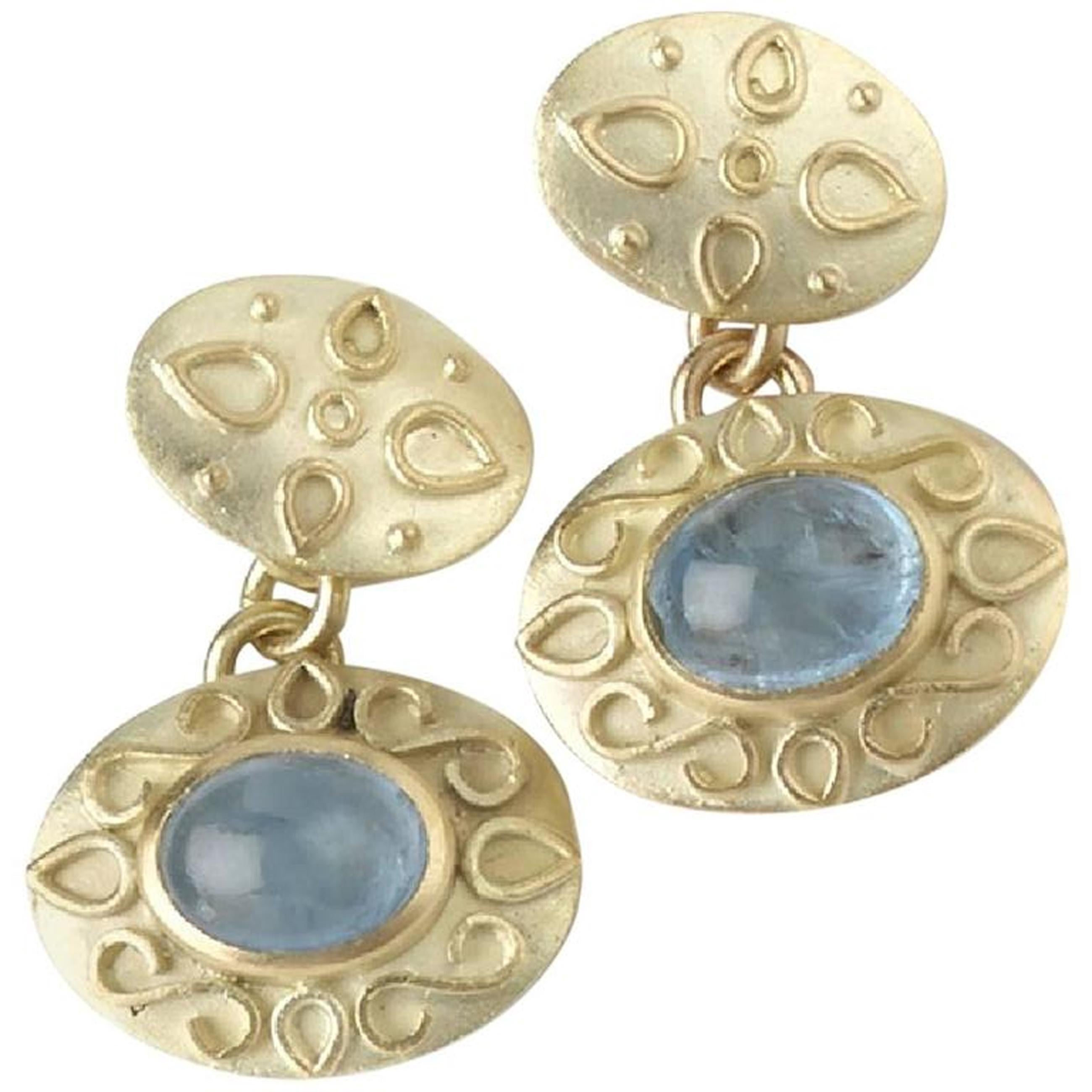 Aquamarine Gold Cufflinks In New Condition For Sale In Raleigh, NC