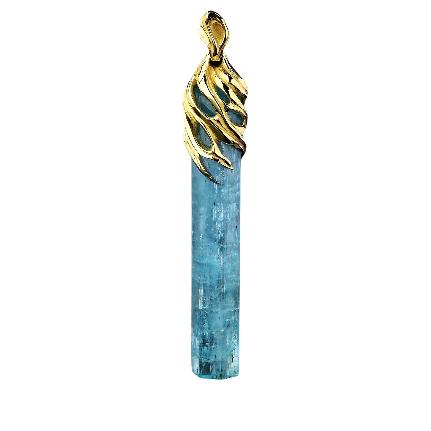 Aquamarine Gold Pendant Natural Blue Beryl Aquamarine Crystal