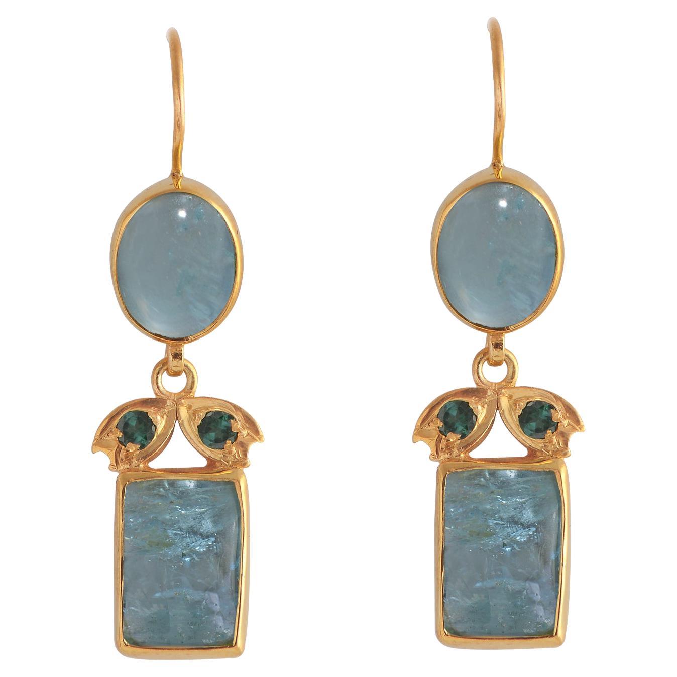 Aquamarine Gold Plate Drop Earrings