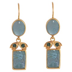 Aquamarine Gold Plate Drop Earrings