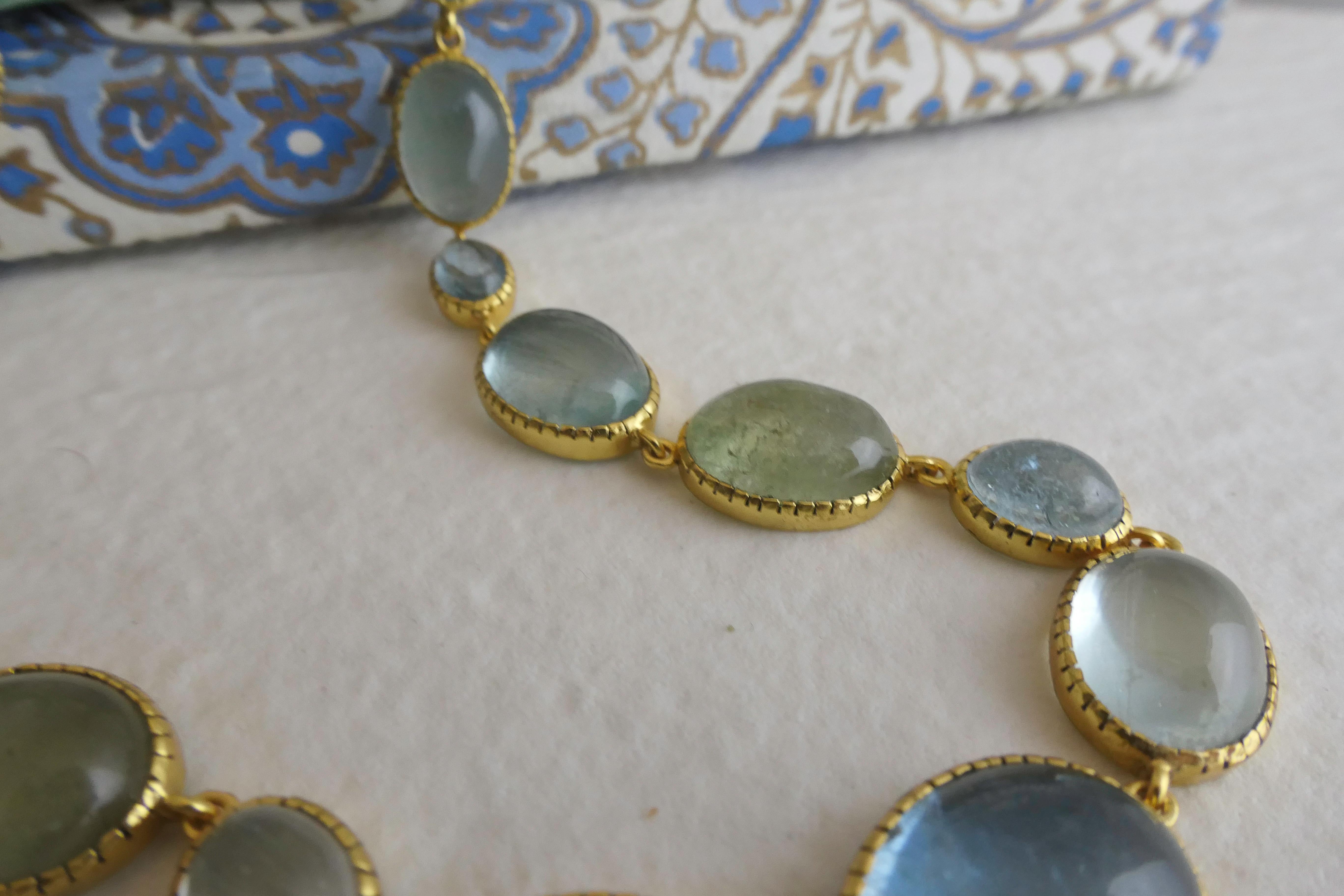 Collana in argento placcato oro con acquamarina in vendita 5