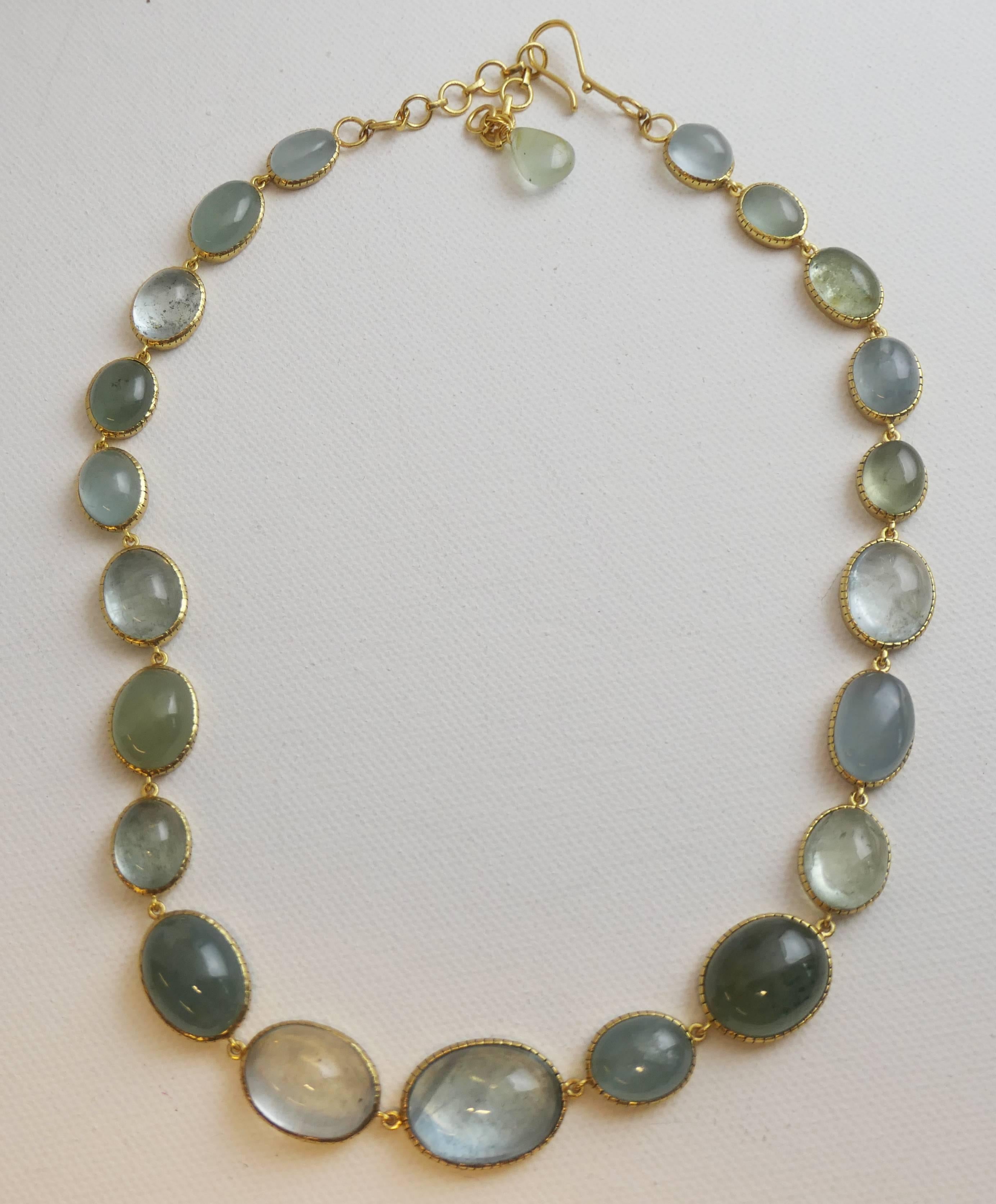 Cabochon Aquamarine Gold Plated Sterling Silver Necklace For Sale