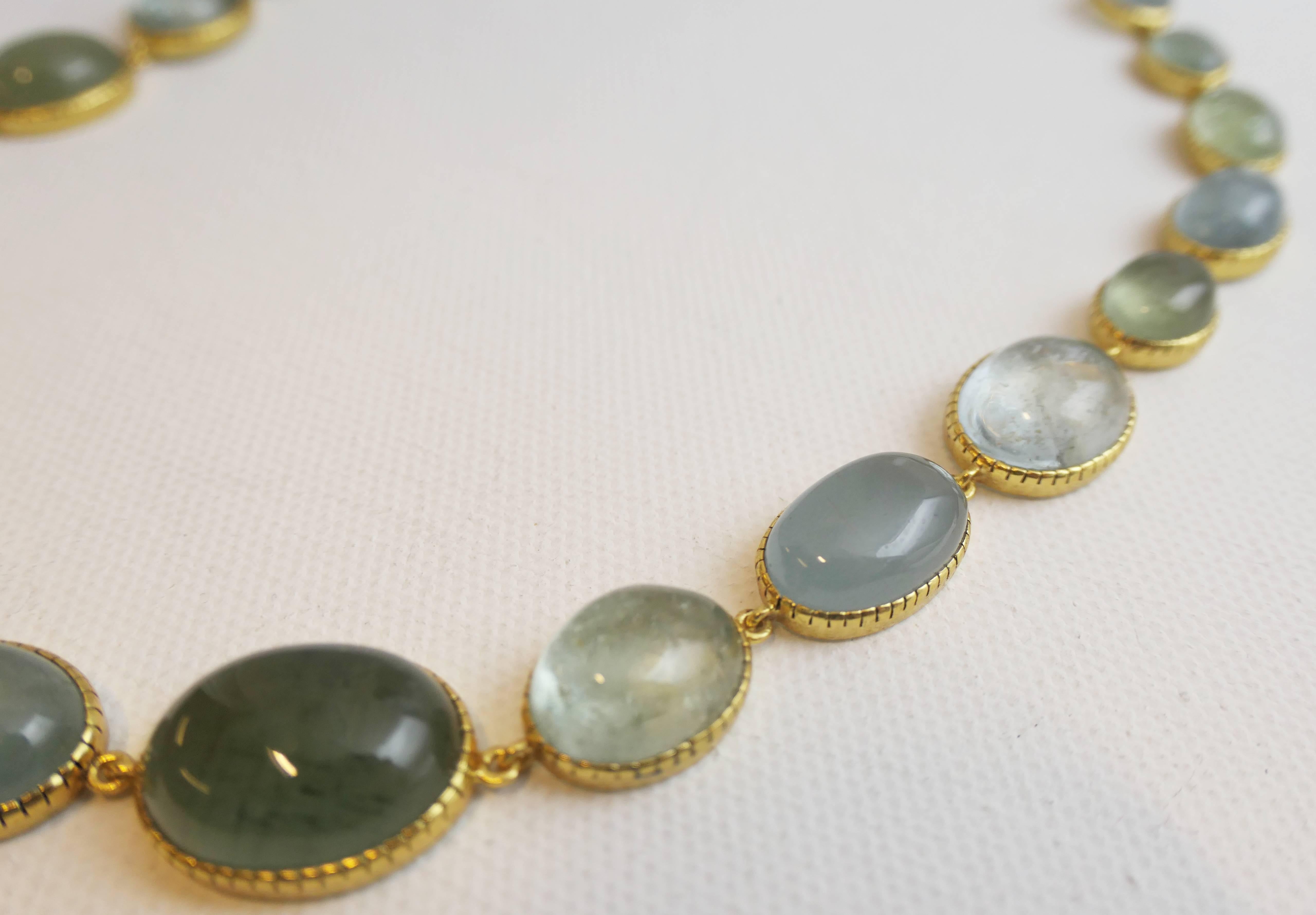 Cabochon Aquamarine Gold Plated Sterling Silver Necklace