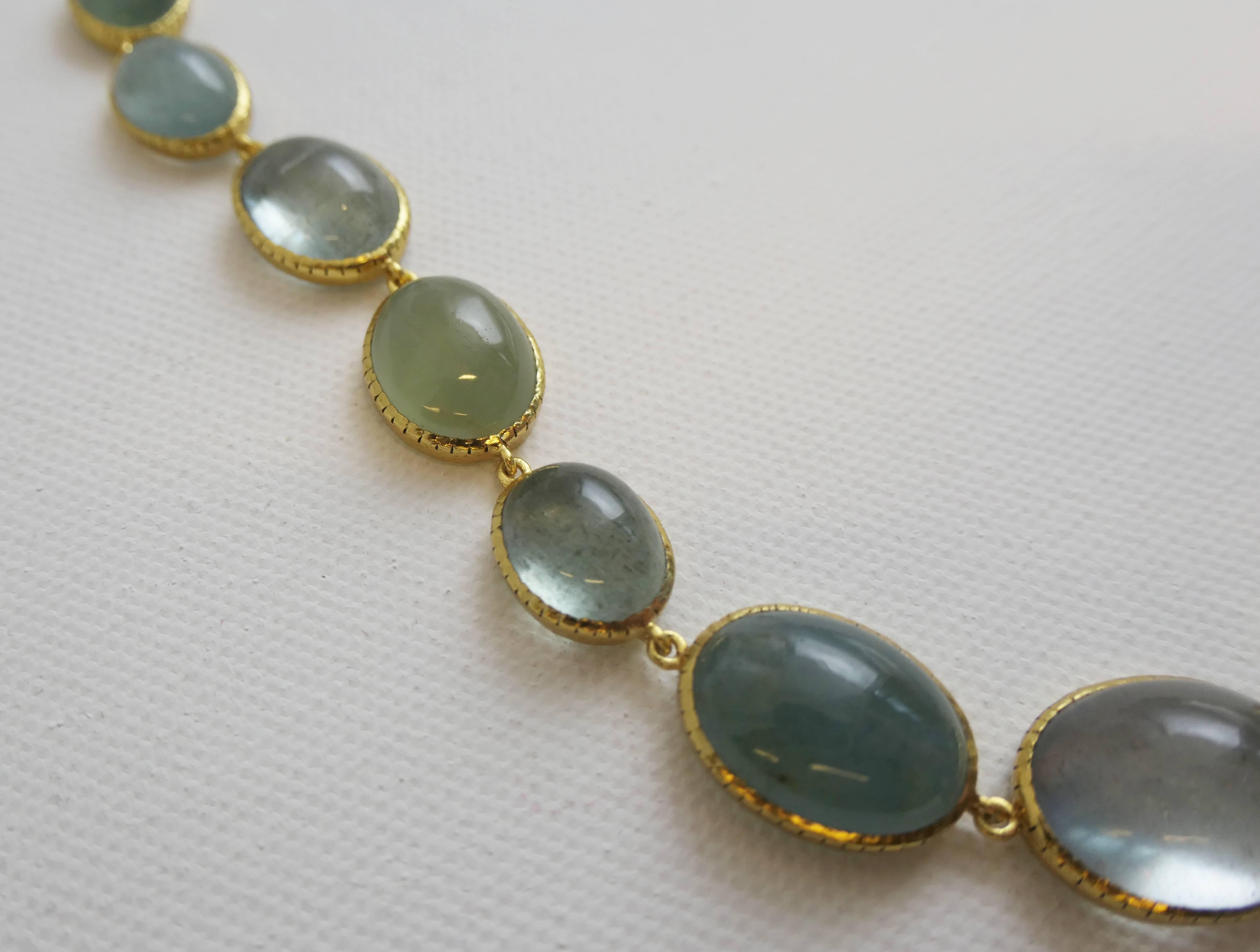 Aquamarin-Halskette aus vergoldetem Sterlingsilber Damen im Angebot