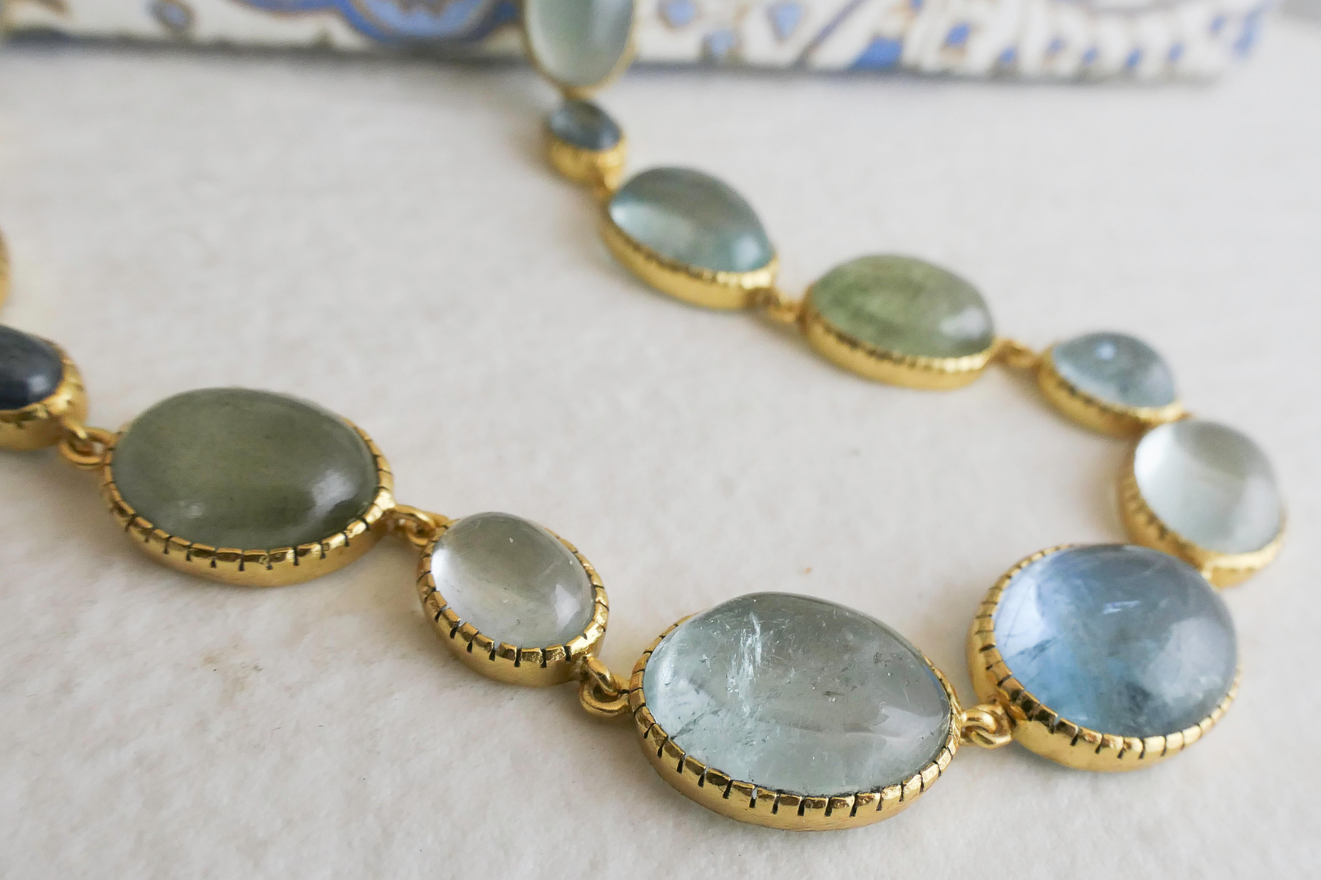 Collana in argento placcato oro con acquamarina in vendita 1