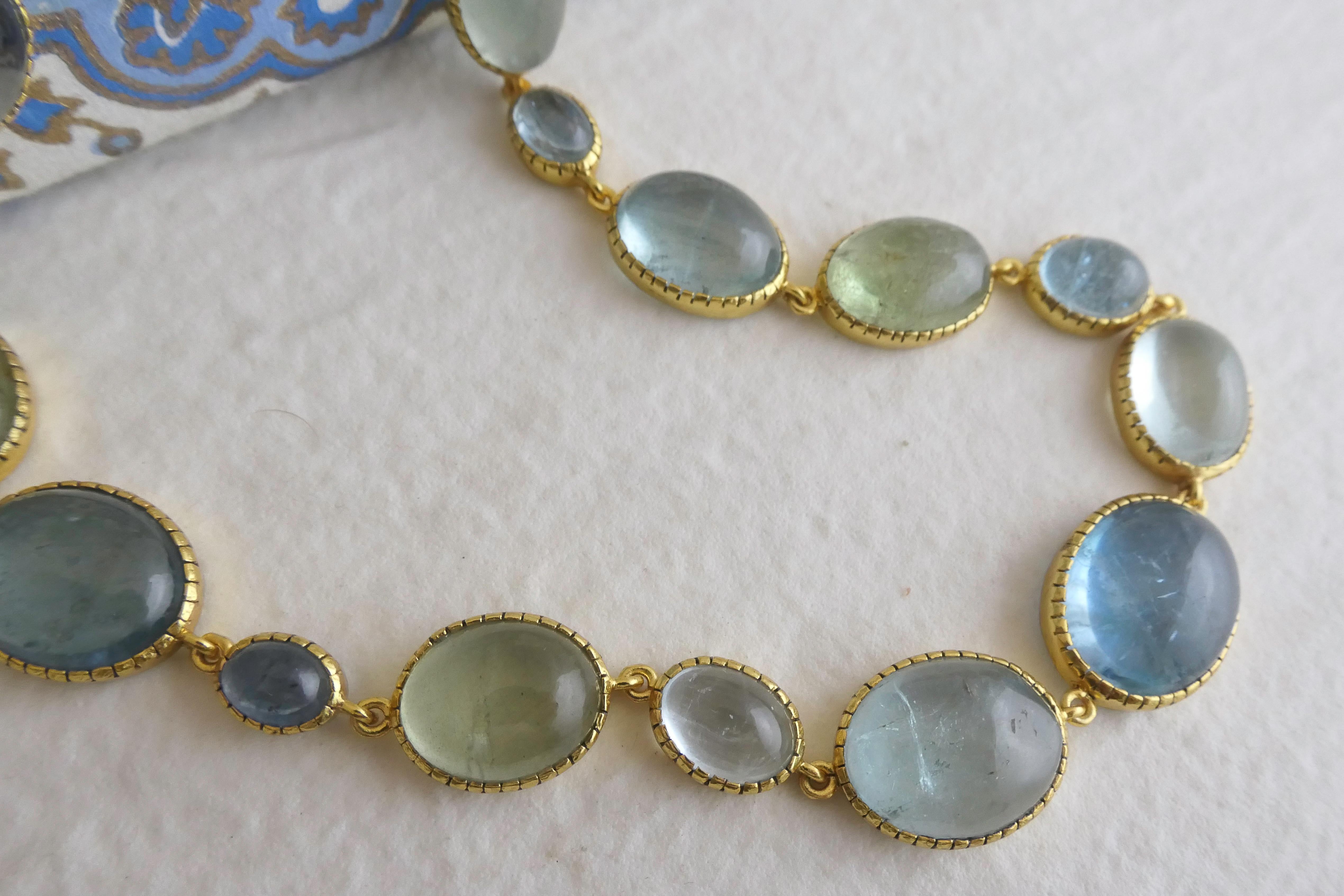 Collana in argento placcato oro con acquamarina in vendita 2