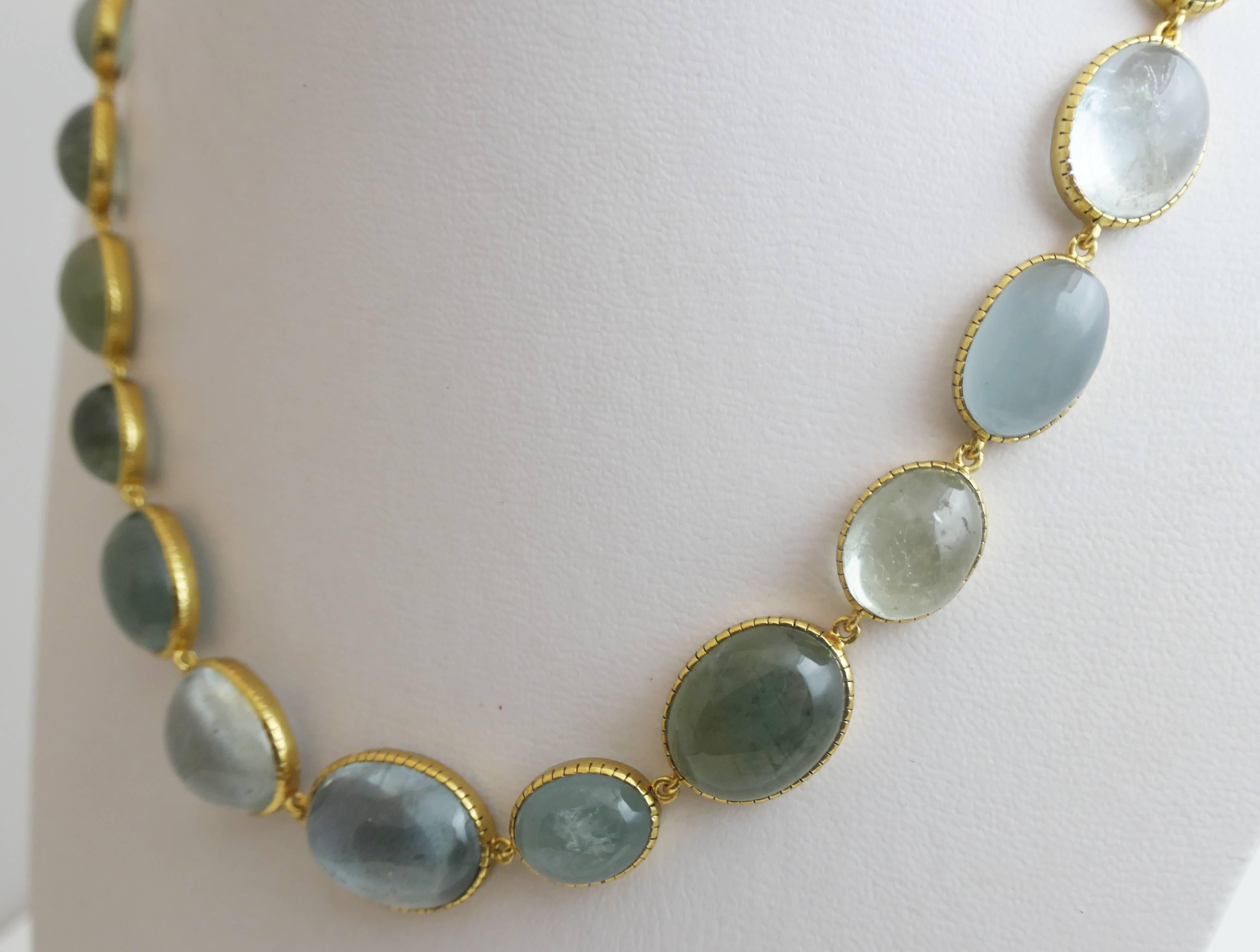Aquamarine Gold Plated Sterling Silver Necklace For Sale 3