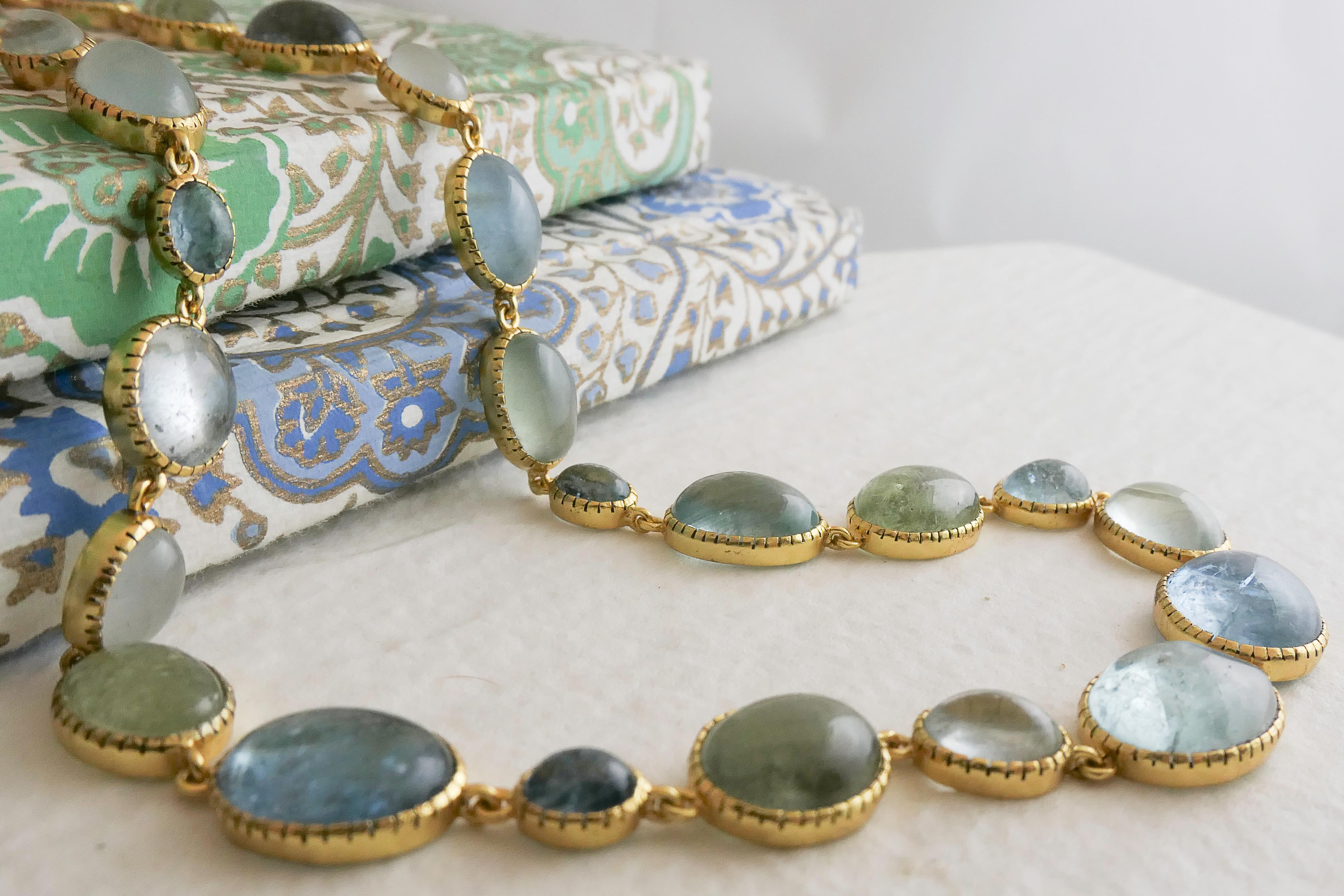 Collana in argento placcato oro con acquamarina in vendita 3