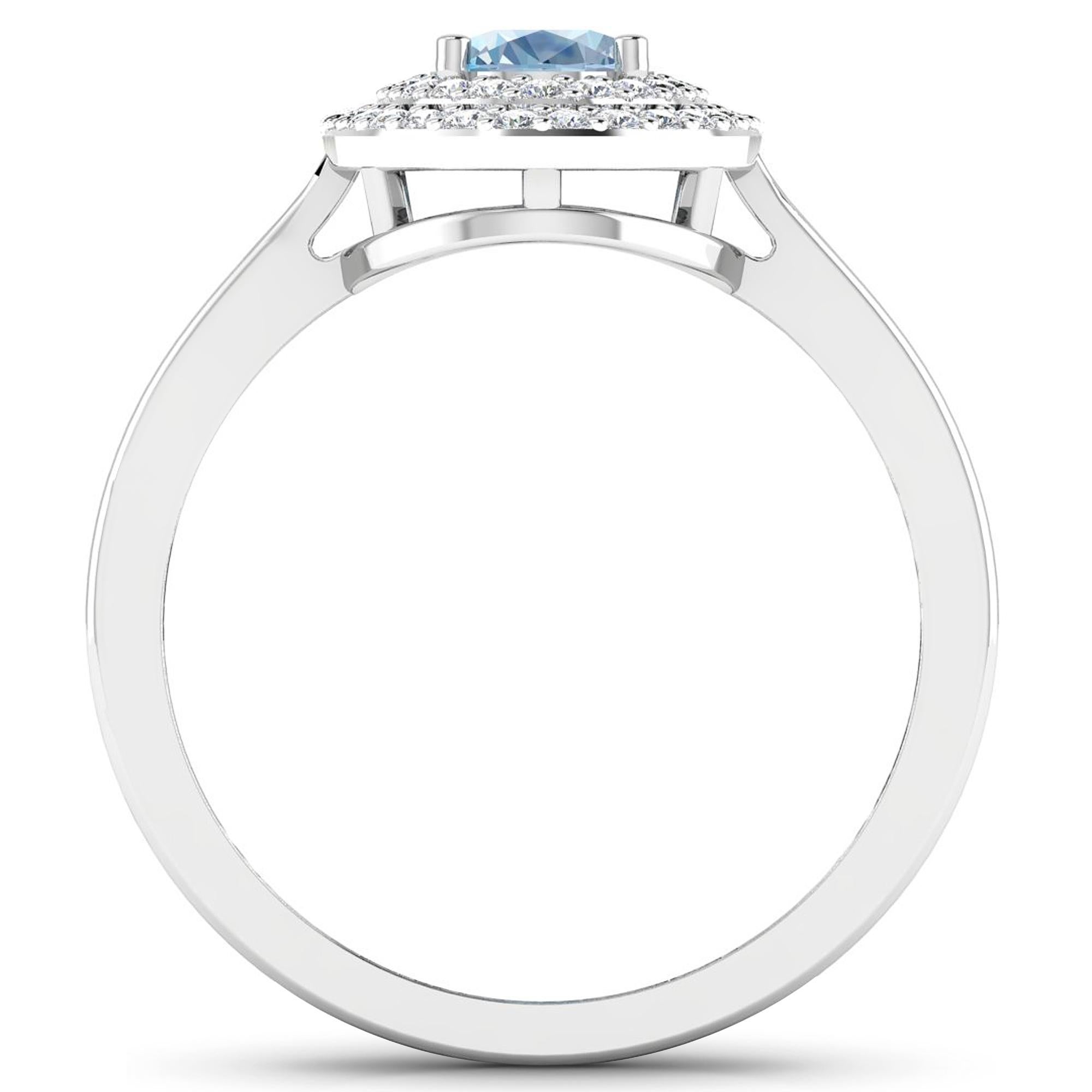 Aquamarine Gold Ring, 14Kt Gold Aquamarine & Diamond Engagement Ring, 0.76ctw.

Flaunt yourself with this 14K White Gold Aquamarine & White Diamond Engagement Ring. The setting is inlaid with 46 accented full-cut White Diamond round stones for a