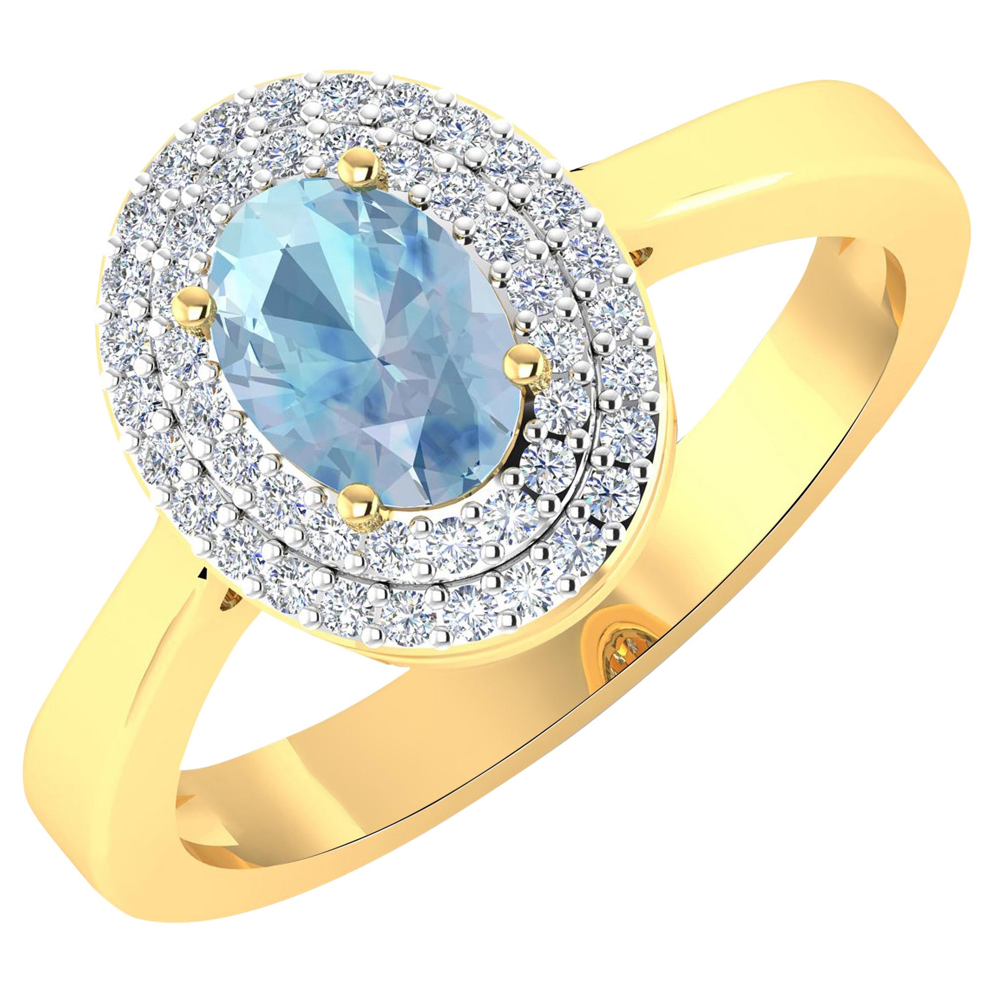 Aquamarine Gold Ring, 14 Karat Gold Aquamarine and Diamond Ring, 0.76 Carat For Sale