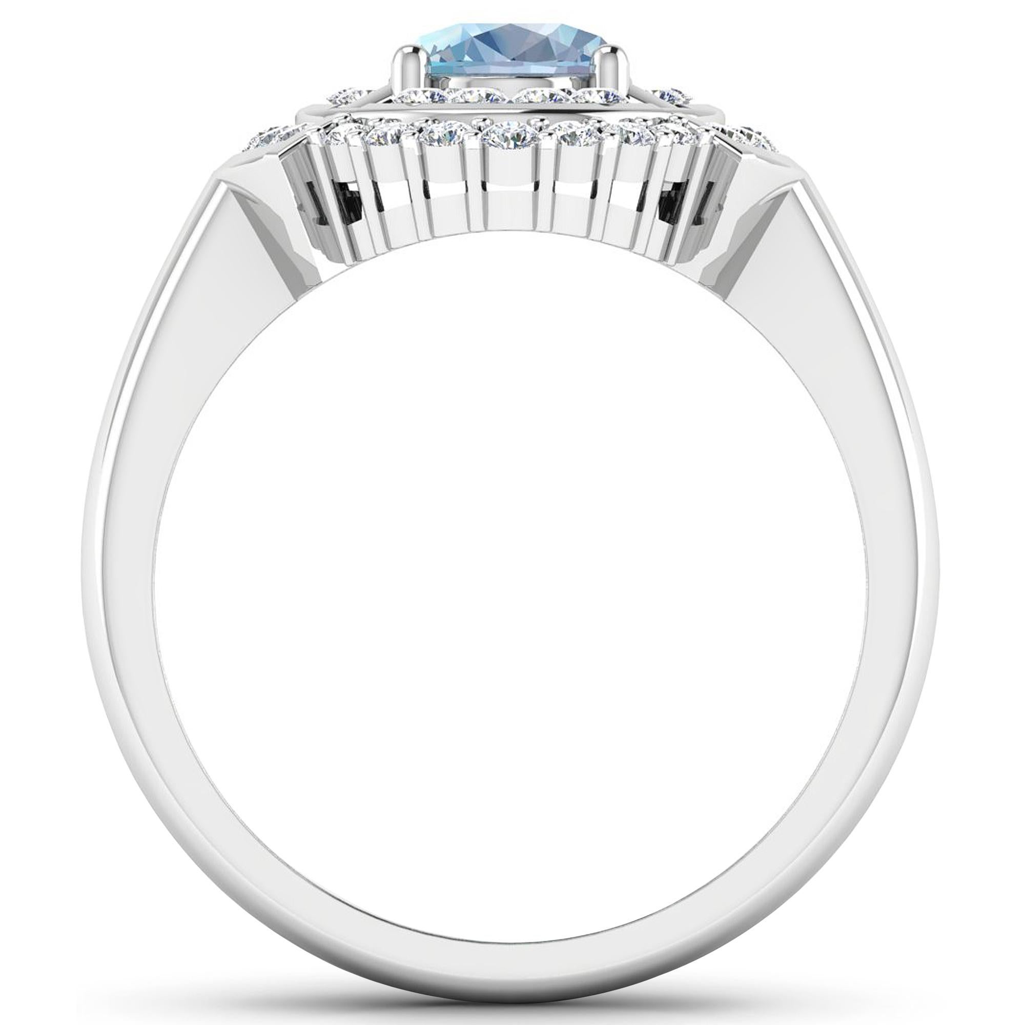 Aquamarine Gold Ring, 14Kt Gold Aquamarine & Diamond Engagement Ring, 1.52ctw.

Flaunt yourself with this 14K White Gold Aquamarine & White Diamond Engagement Ring. The setting is inlaid with 38 accented full-cut White Diamond round stones for a
